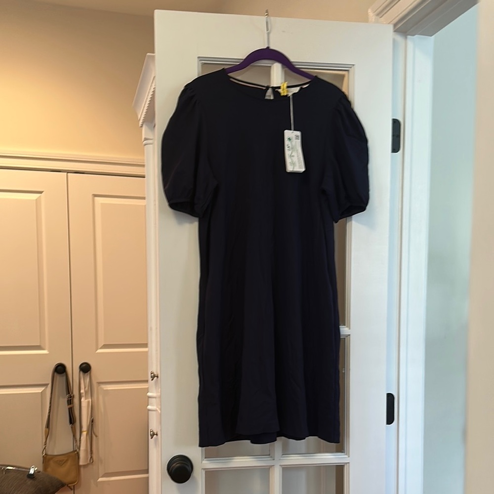 Boden Navy Dress w/Short Puffy Sleeves